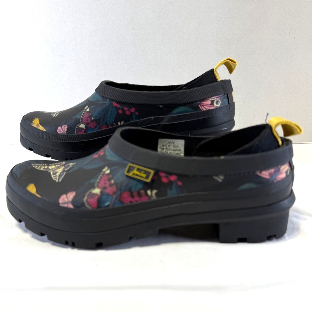 JOULES‎ Butterfly Wellington Boot Clogs Rain Slip Pop On Black Women's Size 6 - Picture 2 of 8